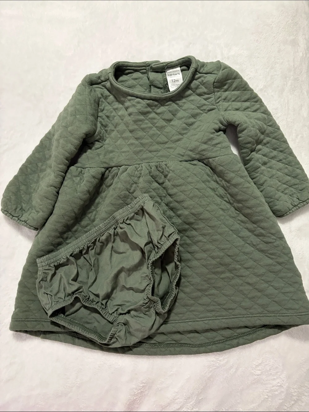 Kids green dress with matching diaper cover
